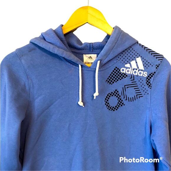 Adidas Hooded Sweatshirt With pocket Color Blue & Black Unisex Size Small - Picture 2 of 6
